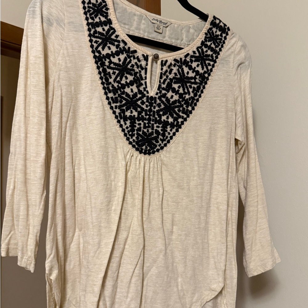 Lucky Brand Cream Blouse with Black Embroidery